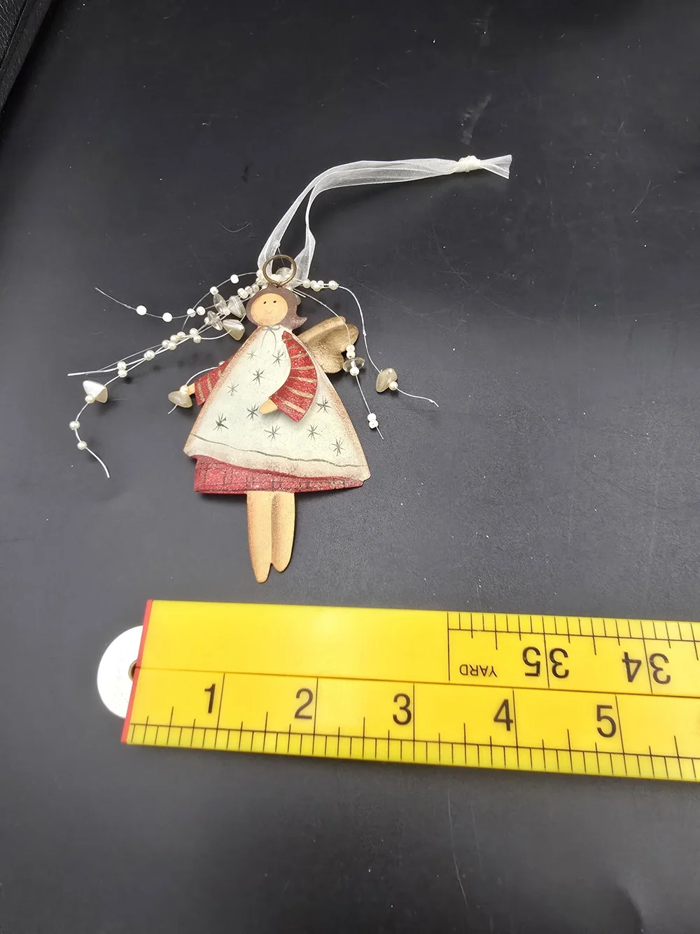 Handcrafted Angel Ornament in Cream, Red & Gold – Holiday Tree Decor